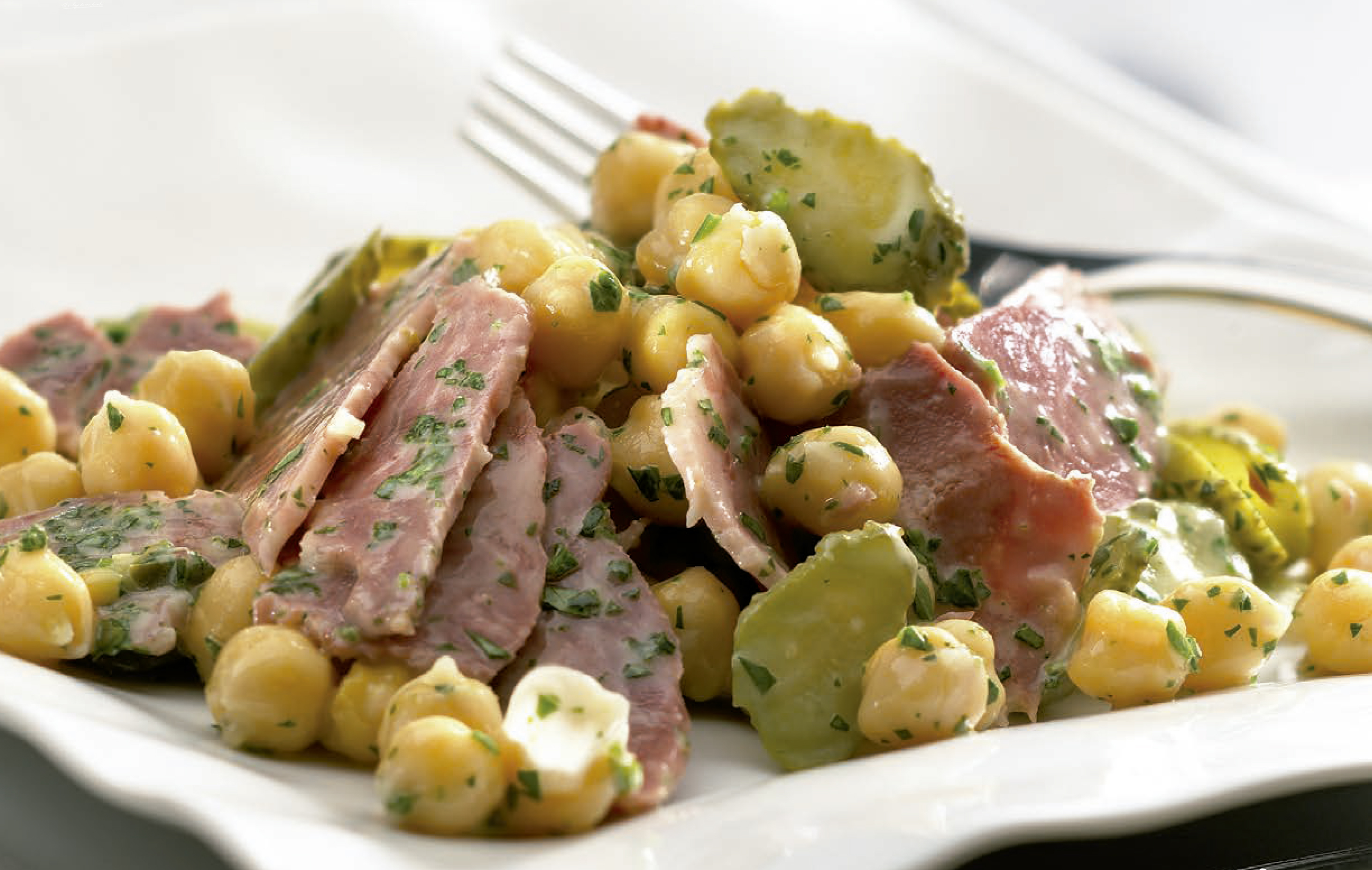 Aljomar Iberico Salchichon and chickpea salad